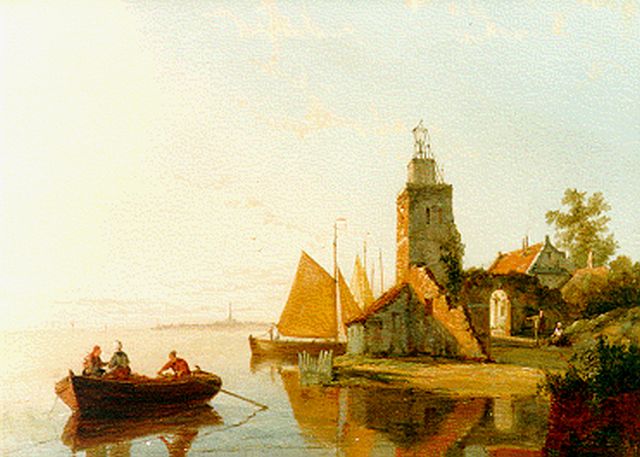 Dommerson W.R.  | Vuurtoren van Emden bij avondschemering, olieverf op doek 30,5 x 41,0 cm, gesigneerd r.o.