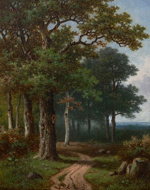 Hendrik Pieter Koekkoek | Bospad, olieverf op paneel, 16,0 x 12,8 cm, gesigneerd m.o.