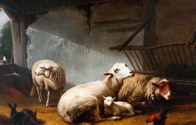 Eugène Verboeckhoven | Stalinterieur, olieverf op paneel, 58,6 x 81,0 cm, gesigneerd r.b. en gedateerd 1859