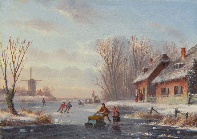 Carl Eduard Ahrendts | IJsgezicht met koek-en-zopietent, olieverf op paneel, 12,9 x 17,8 cm, gesigneerd l.o.