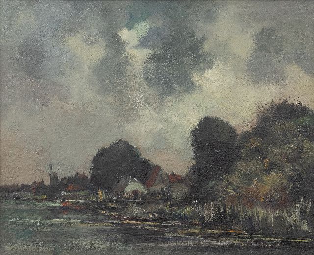 Antoon Markus | Dorpje aan het water, olieverf op doek, 38,3 x 47,4 cm, gesigneerd r.o. en gedateerd 1915 'Oosterbeek'