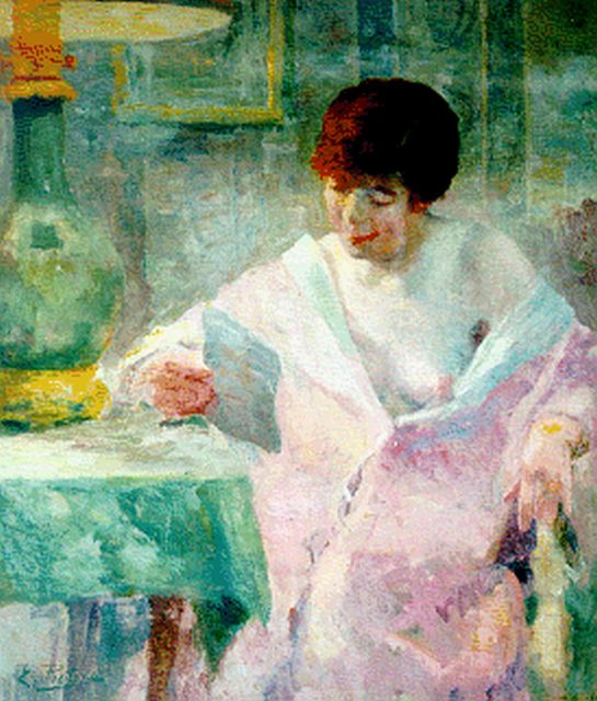 Evert Pieters | Het lezen van de brief, olieverf op doek, 75,0 x 63,5 cm, gesigneerd l.o.