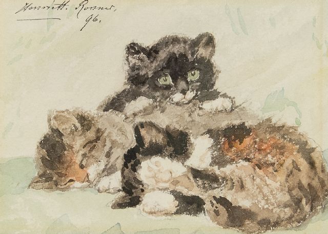 Henriette Ronner-Knip | Drie poesjes, aquarel op papier, 10,5 x 14,5 cm, gesigneerd l.b. en gedateerd '96