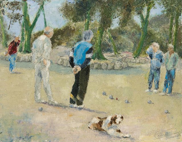 Fernand Cornet | Jeux de boules, onder de scheve dennen, Carqueiranne, olieverf op board op doek, 39,3 x 50,5 cm, gesigneerd r.o. en zonder lijst