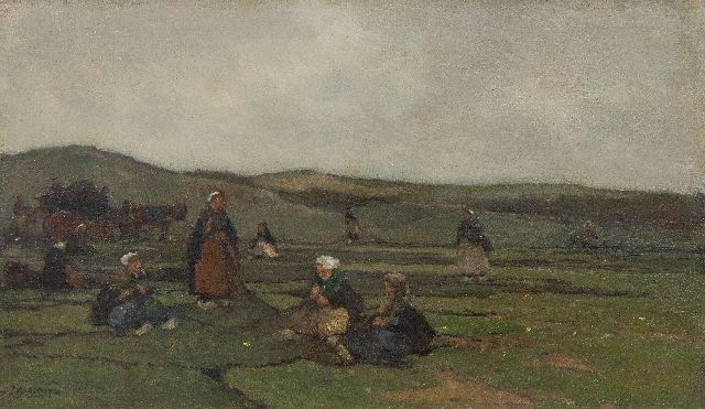 Johannes Evert Akkeringa | Nettenboetsters, olieverf op doek, 29,3 x 49,3 cm, gesigneerd l.o.