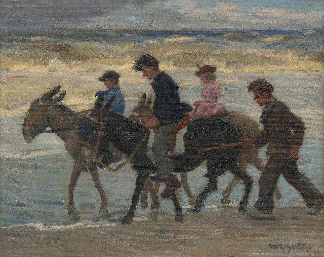 Willy Sluiter | Ezelrit op het strand, olieverf op doek op paneel, 40,1 x 50,3 cm, gesigneerd r.o. en gedateerd '48
