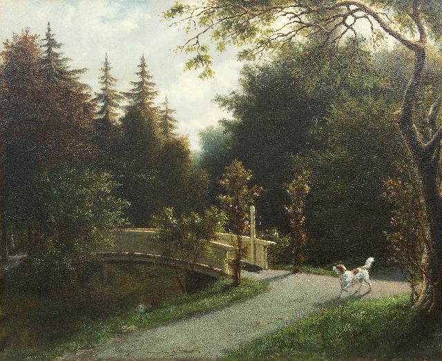 Otto Eerelman | Jachthond in een park, olieverf op doek, 65,5 x 81,0 cm, gesigneerd l.o.