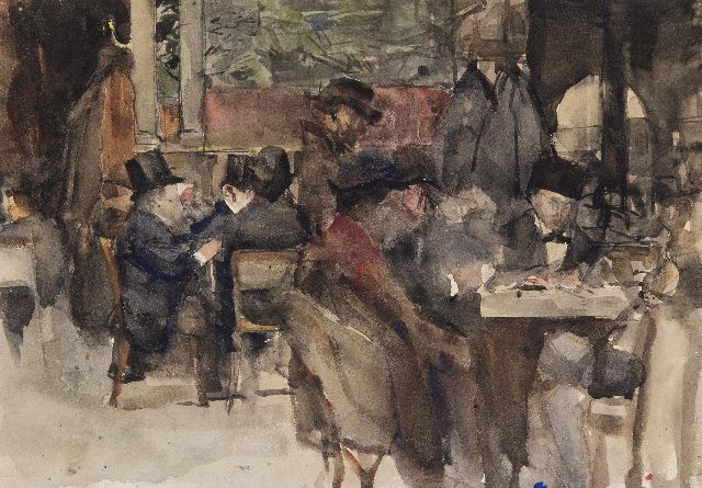 Isaac Israels | In het café, aquarel op papier, 24,6 x 34,9 cm
