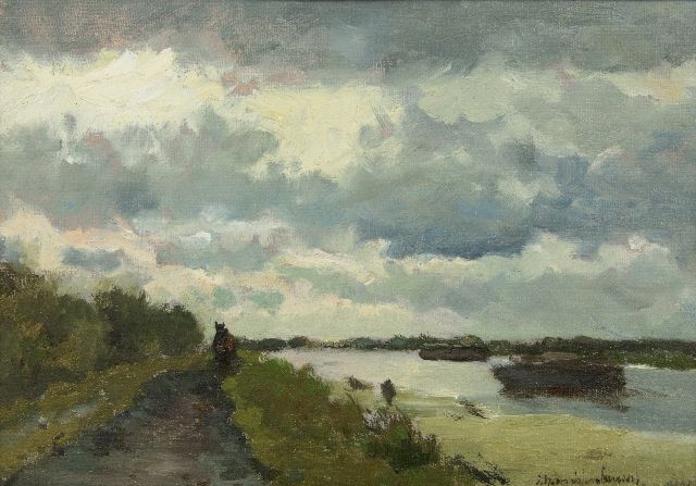 Jan Hendrik Weissenbruch | Jaagpad langs een poldervaart bij Noorden, olieverf op doek op paneel, 22,1 x 31,1 cm, gesigneerd r.o. en te dateren jaren 90