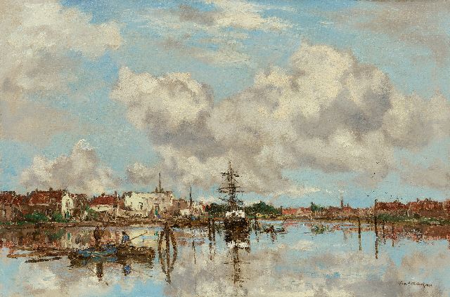 Johan Hendrik van Mastenbroek | Schepen in een rivierhaven in Engeland, olieverf op doek, 40,6 x 60,5 cm, gesigneerd r.o. en gedateerd 1920