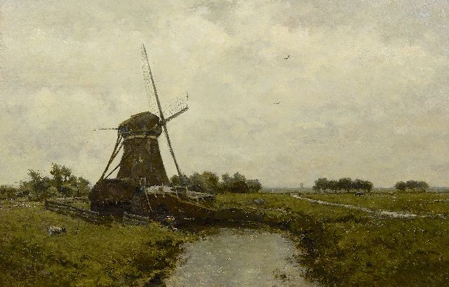 Constan Gabriel | Poldermolen bij Leidschendam, olieverf op paneel, 39,4 x 60,0 cm, gesigneerd l.o.