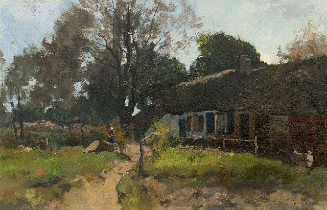 Jan van Vuuren | Boerin aan het werk op boerenerf, olieverf op paneel, 36,9 x 56,6 cm, gesigneerd r.o.