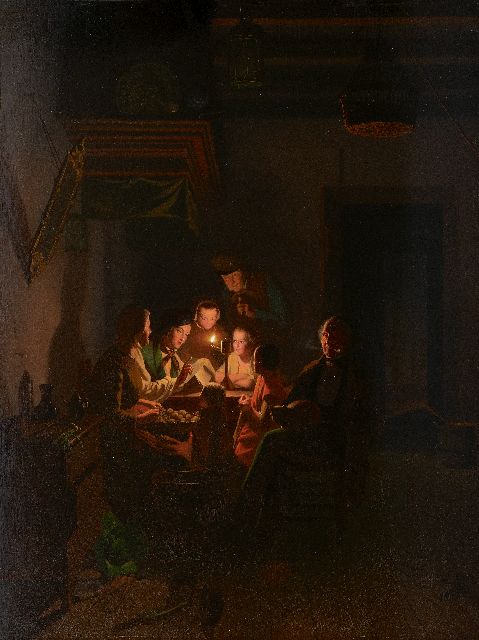 Johannes Rosierse | Het voorlezen van de brief, olieverf op paneel, 68,7 x 54,8 cm, gesigneerd r.o.