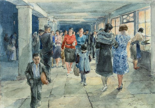 Louis Schutte | Drukte op straat in Villafranca del Penedès, Spanje, aquarel op papier, 60,5 x 87,5 cm, gesigneerd r.o. en verso