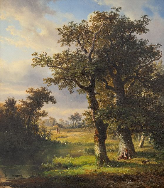 François Auguste Ortmans | Zomerlandschap, olieverf op paneel, 36,2 x 31,6 cm, gesigneerd r.o. en gedateerd 1850