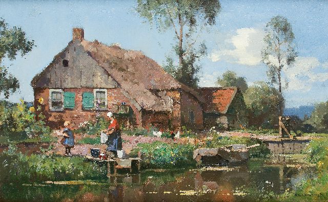 Cornelis Vreedenburgh | Boerin op de wasvlonder, olieverf op doek, 37,5 x 60,8 cm, gesigneerd r.o.
