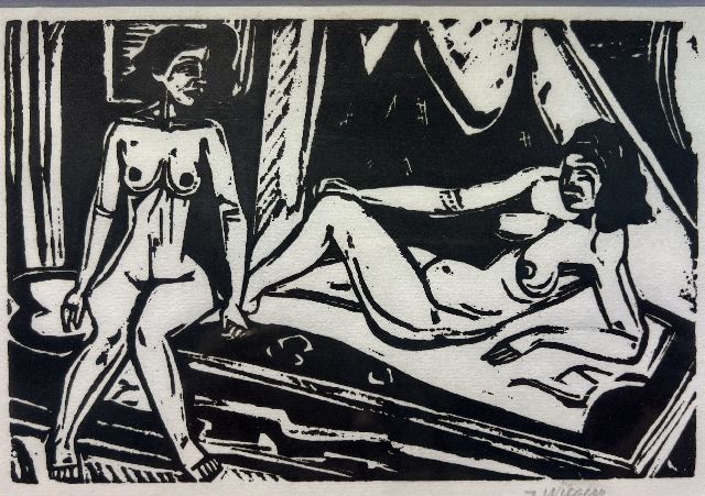 Jan Wiegers | Twee naakte vrouwen, houtsnede, 12,3 x 19,0 cm, gesigneerd r.o. (in potlood)
