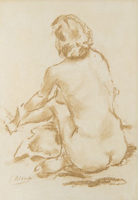 Jan Altink | Zittend naakt op de rug gezien, krijt op papier, 46,0 x 33,0 cm, gesigneerd l.o.