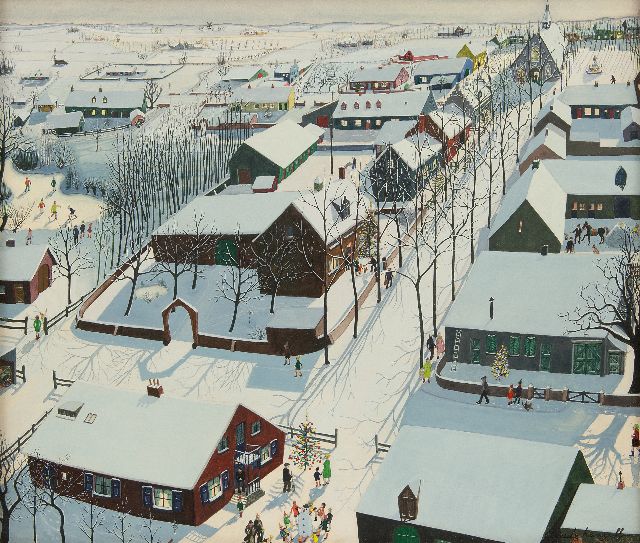 Claude Nanreff | Kerstavond, gouache op board, 36,2 x 42,0 cm, gesigneerd r.o.