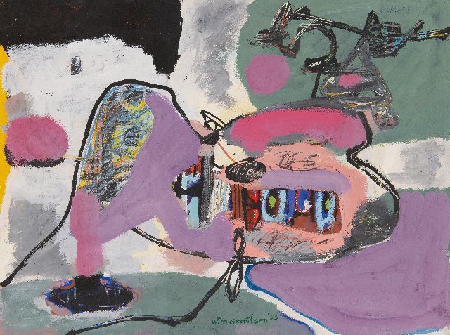 Gerritsen W.  | Zonder titel, krijt en gouache op papier 45,4 x 60,8 cm, gesigneerd m.o. en gedateerd '53