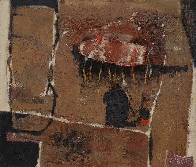Jaap Wagemaker | Forme Détachée, gemengde techniek op doek, 94,3 x 110,4 cm, gesigneerd l.v.h.m. en gedateerd '56