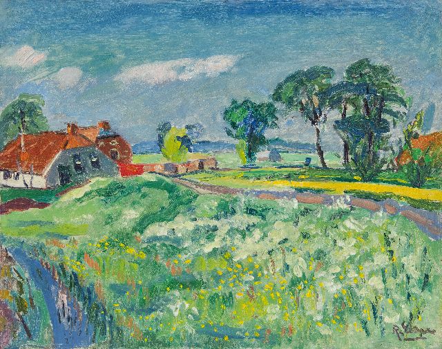 Ruurd Elzer | Gronings landschap, olieverf op doek, 40,2 x 50,2 cm, gesigneerd r.o.