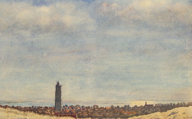 Nijland D.H.  | Gezicht op de Brandaris, Terschelling, aquarel op papier 57,4 x 92,6 cm, gesigneerd r.o. met initialen en gedateerd '49