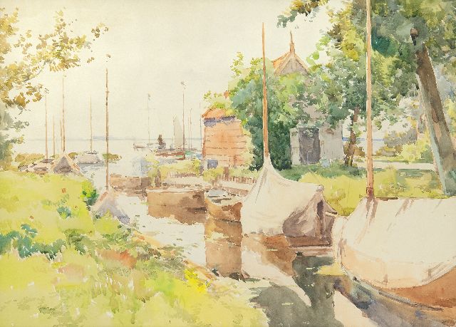Cornelis Vreedenburgh | Haventje aan de Loosdrechtse Plassen, aquarel op papier, 43,8 x 59,0 cm
