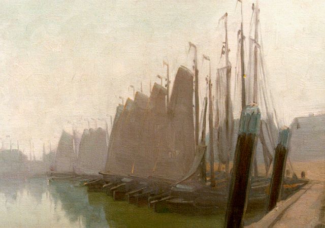 Co Breman | Aangemeerde zeilboten, olieverf op doek, 29,7 x 38,0 cm, gesigneerd r.o. initialen