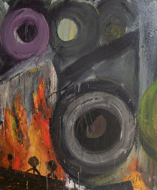 Marc Mulders | Waar cirkels heersen, olieverf en lakverf op doek, 120,3 x 99,9 cm, gesigneerd r.o. en te dateren ca. 1984