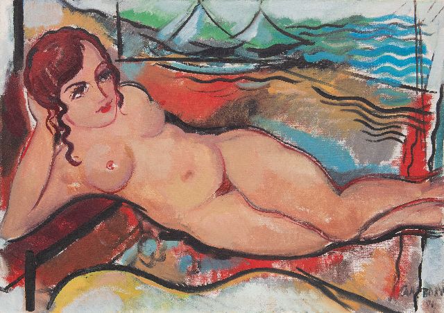 Louis Saalborn | Liggend naakt, olieverf op doek, 70,1 x 99,6 cm, gesigneerd r.o. en gedateerd '54