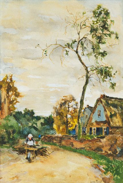 Willem de Zwart | Boerin met kruiwagen, aquarel op papier, 35,6 x 24,7 cm, gesigneerd r.o. en te dateren jaren 90