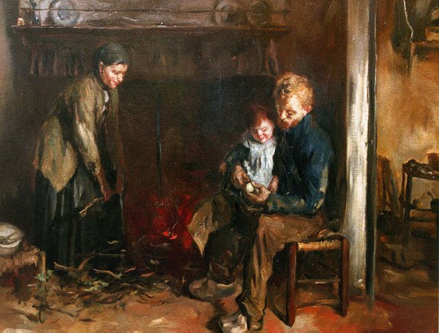 Albert Neuhuys | Dongens interieur met boerenfamilie bij een schouw, olieverf op doek, 60,5 x 70,4 cm, gesigneerd r.o.