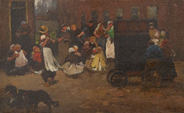Willem de Zwart | Dansende kinderen bij een draaiorgel, olieverf op paneel, 22,2 x 35,6 cm, gesigneerd r.o. en te dateren ca. 1890