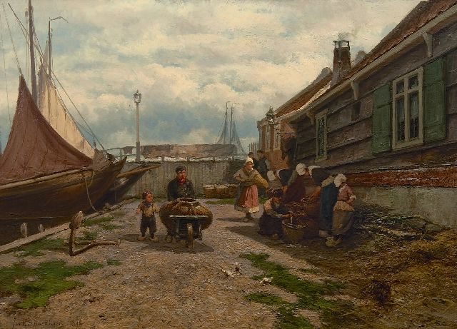 Koekkoek J.H.B.  | Visverkoopsters in Zuiderzeehaven, olieverf op paneel 53,2 x 73,0 cm, gesigneerd l.o. en gedateerd 1894