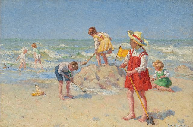 Louis Soonius | Strandplezier, olieverf op doek, 40,2 x 59,8 cm, gesigneerd r.o. en gedateerd 1917