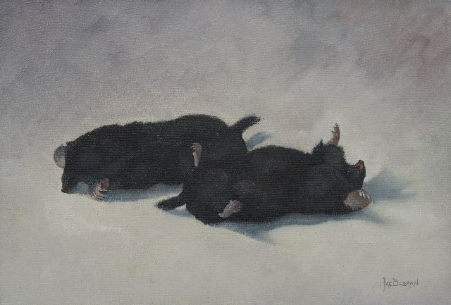 Johan Jacob Bodaan | Twee mollen, olieverf op doek, 25,0 x 37,0 cm, gesigneerd r.o.