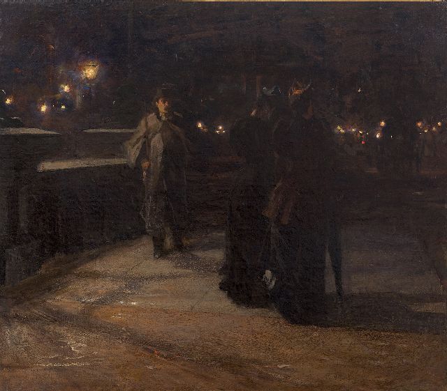 Floris Arntzenius | De schilder ontmoet twee dames in de nacht, olieverf op doek, 70,2 x 79,7 cm, gesigneerd l.o.