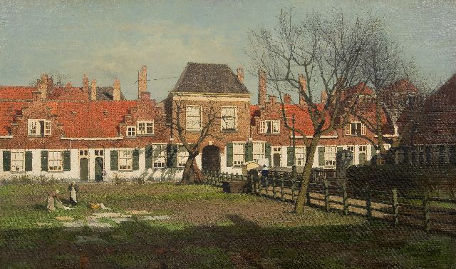 Karel Klinkenberg | Het Heilige Geesthofje aan de Paviljoensgracht, Den Haag, olieverf op doek, 60,6 x 100,7 cm, gesigneerd r.o. (tweemaal)
