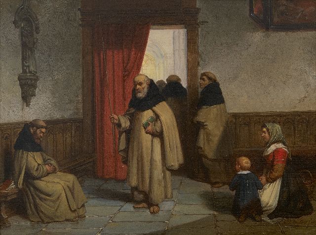 Herman ten Kate | Het verzoek om onderdak, olieverf op paneel, 20,8 x 27,9 cm, gesigneerd r.o. en gedateerd '46