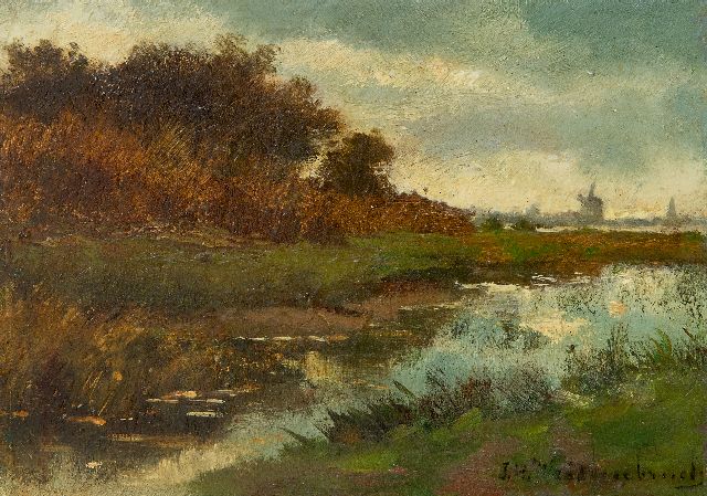 Jan Hendrik Weissenbruch | Poldersloot, olieverf op paneel, 9,6 x 13,7 cm, gesigneerd r.o.