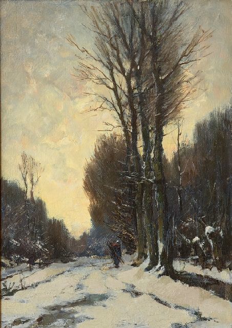 Frits Mondriaan | Besneeuwd bospad met, olieverf op paneel, 37,7 x 26,3 cm, gesigneerd r.o.