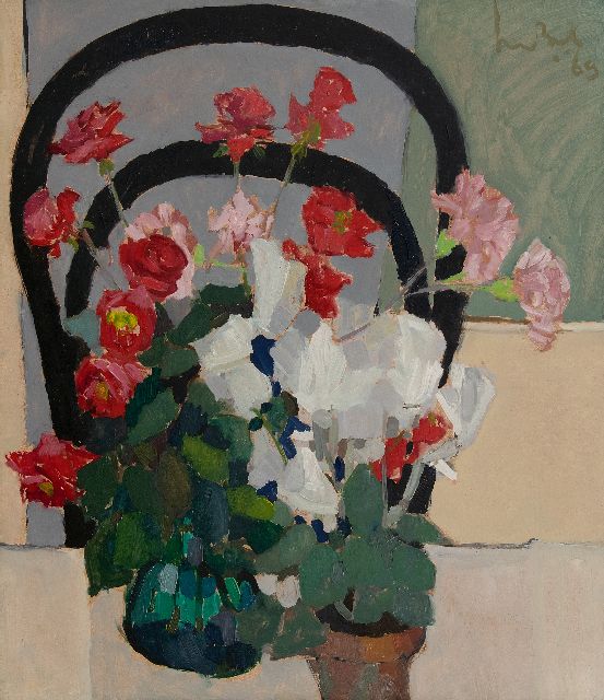 Kees Bol | Anjers en Cyclamen, olieverf op board, 63,0 x 55,0 cm, gesigneerd r.b. en gedateerd '69