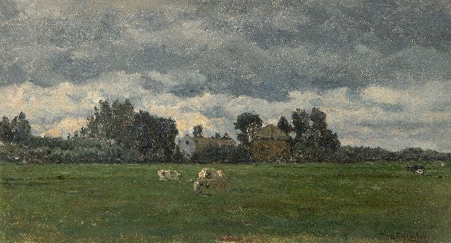 Willem Roelofs | Buiig weer, olieverf op doek, 25,1 x 44,8 cm, gesigneerd r.o.