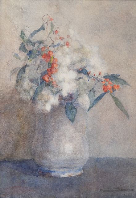 Bogman H.C.C.  | Bloeiende takken in een vaas, aquarel op papier 49,3 x 34,6 cm, gesigneerd r.o.