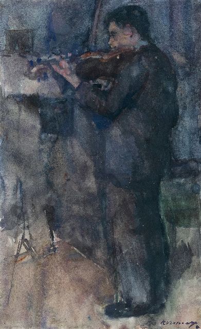Kees Verwey | Muzikale pauze, aquarel op papier, 33,0 x 20,5 cm, gesigneerd r.o.