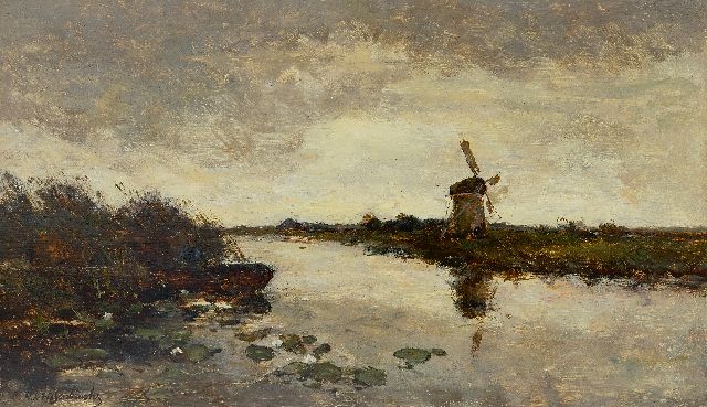 Jan Hendrik Weissenbruch | Bij de Nieuwkoopse Plassen, olieverf op paneel, 29,5 x 50,1 cm, gesigneerd l.o.