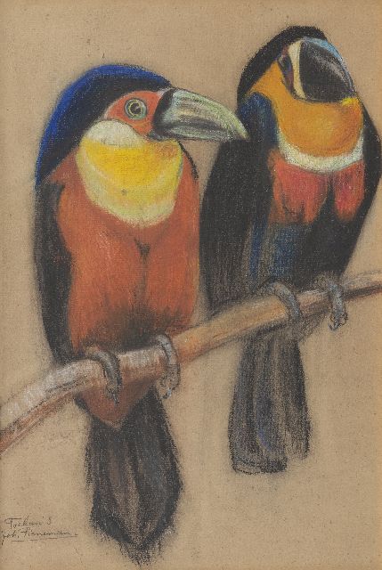 Johanna Pieneman | Twee toekans, pastel op papier, 36,7 x 25,0 cm, gesigneerd l.o.