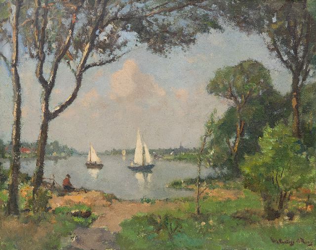 Johannes Embrosius van de Wetering de Rooij | Zeilbootjes op de Kagerplassen, olieverf op doek, 40,6 x 50,3 cm, gesigneerd r.o.