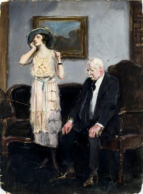 Clarence Underwood | Een schokkend bericht, gouache op board, 75,3 x 55,7 cm, te dateren c. 1915